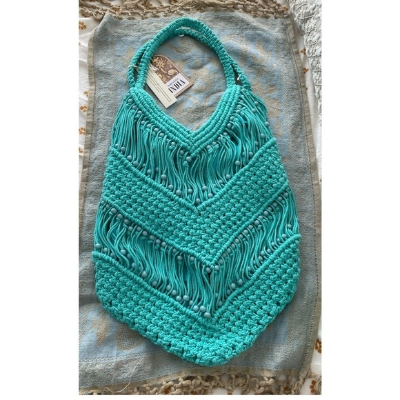 NWT Made in India Crochet Beaded Shoulder Bag Festival Coachella Boho Prarie - Picture 2 of 10